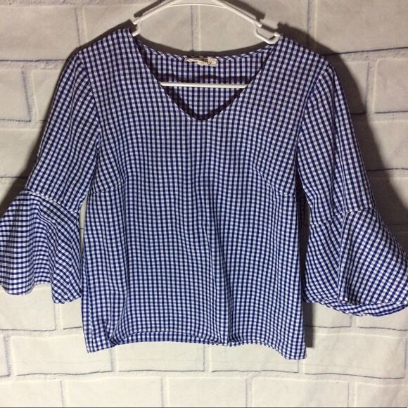 Jane and Delancey Blue White Gingham top SZ S - Picture 1 of 4